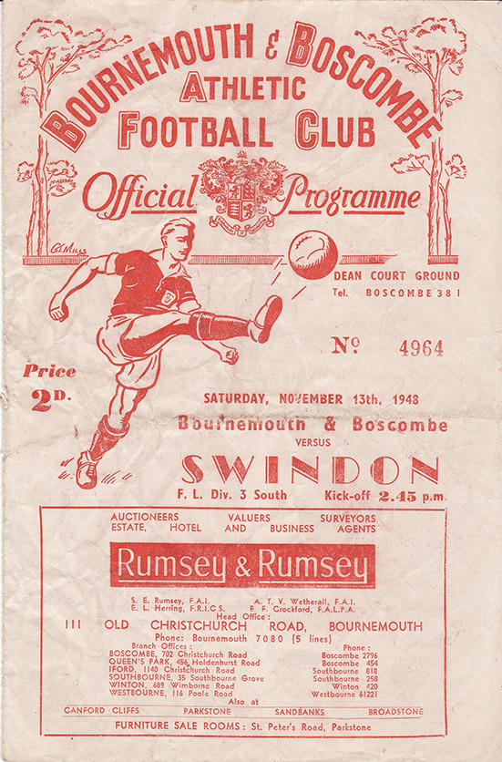 <b>Saturday, November 13, 1948</b><br />vs. Bournemouth and Boscombe Athletic (Away)